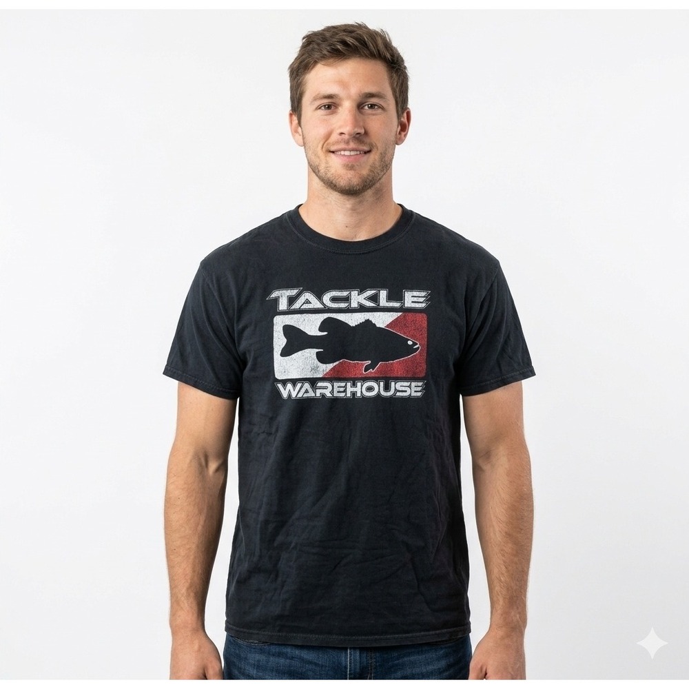Gildan Tackle Warehouse Fishing Bass Graphic T-Shirt Mens Large Black Tee